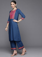 Blue Rayon Straight Kurta (No Palazzo and No Dupatta) BIBA