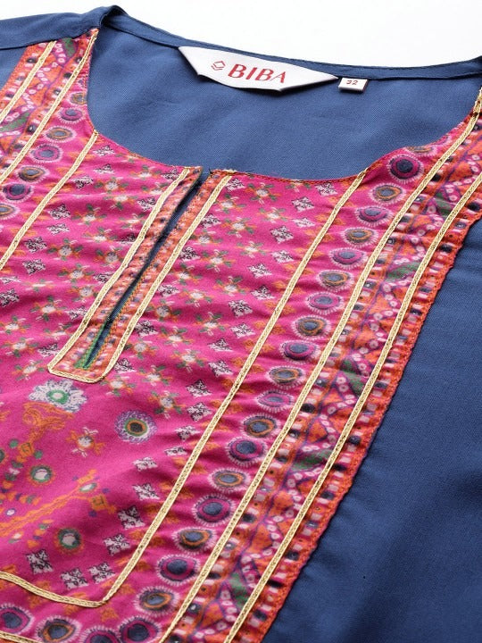 Blue Rayon Straight Kurta (No Palazzo and No Dupatta) BIBA