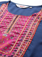 Blue Rayon Straight Kurta (No Palazzo and No Dupatta) BIBA