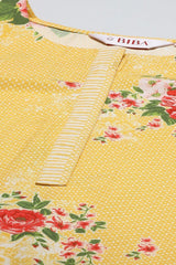 Yellow Printed Viscose A-Line Kurta Biba