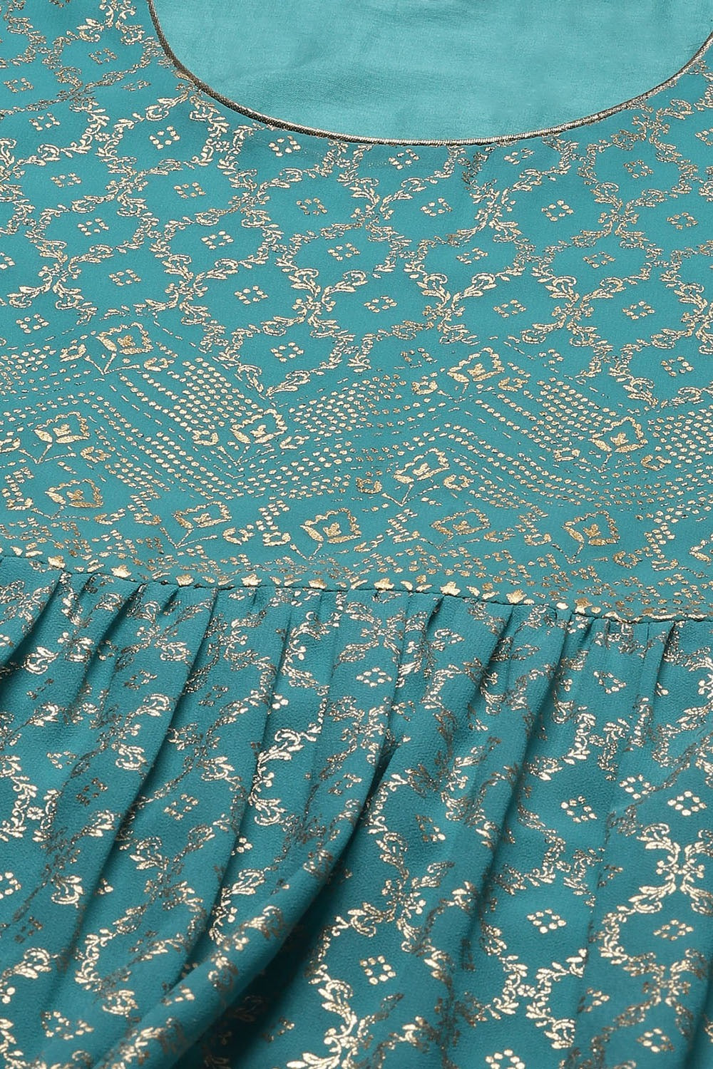 Sea Green Printed Anarkali Kurta Churidar Suit Set Biba
