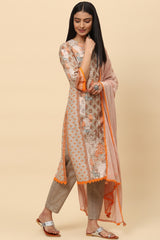 Grey Cotton Art Silk Kurta
