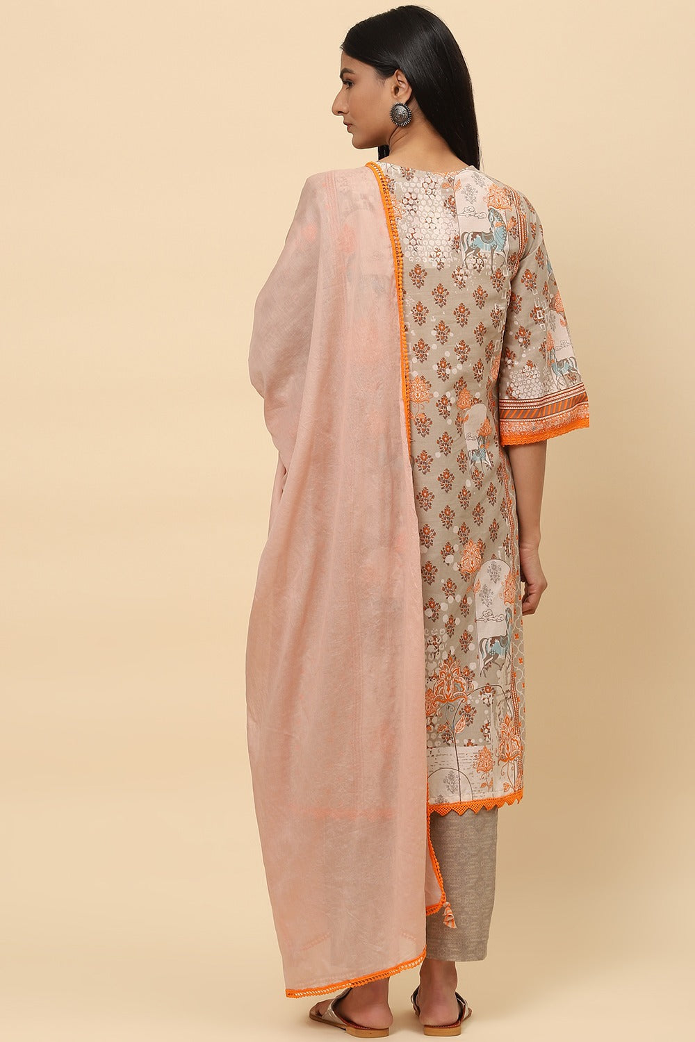 Grey Cotton Art Silk Kurta BIBA