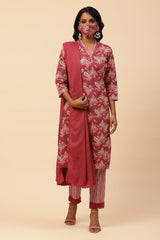 Berry Red Cotton Printed Kurta Biba