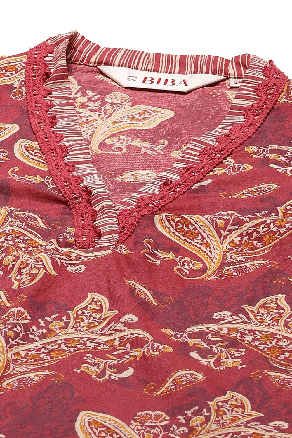 Berry Red Cotton Printed Kurta Biba