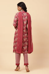 Berry Red Cotton Printed Kurta Biba