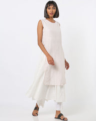 RANGRITI Ecru Checked Layered Kurta – Size 32