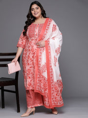 LIBAS Pink Floral Printed Pure Cotton Kurta – Size 4XL – No Palazzos, No Dupatta