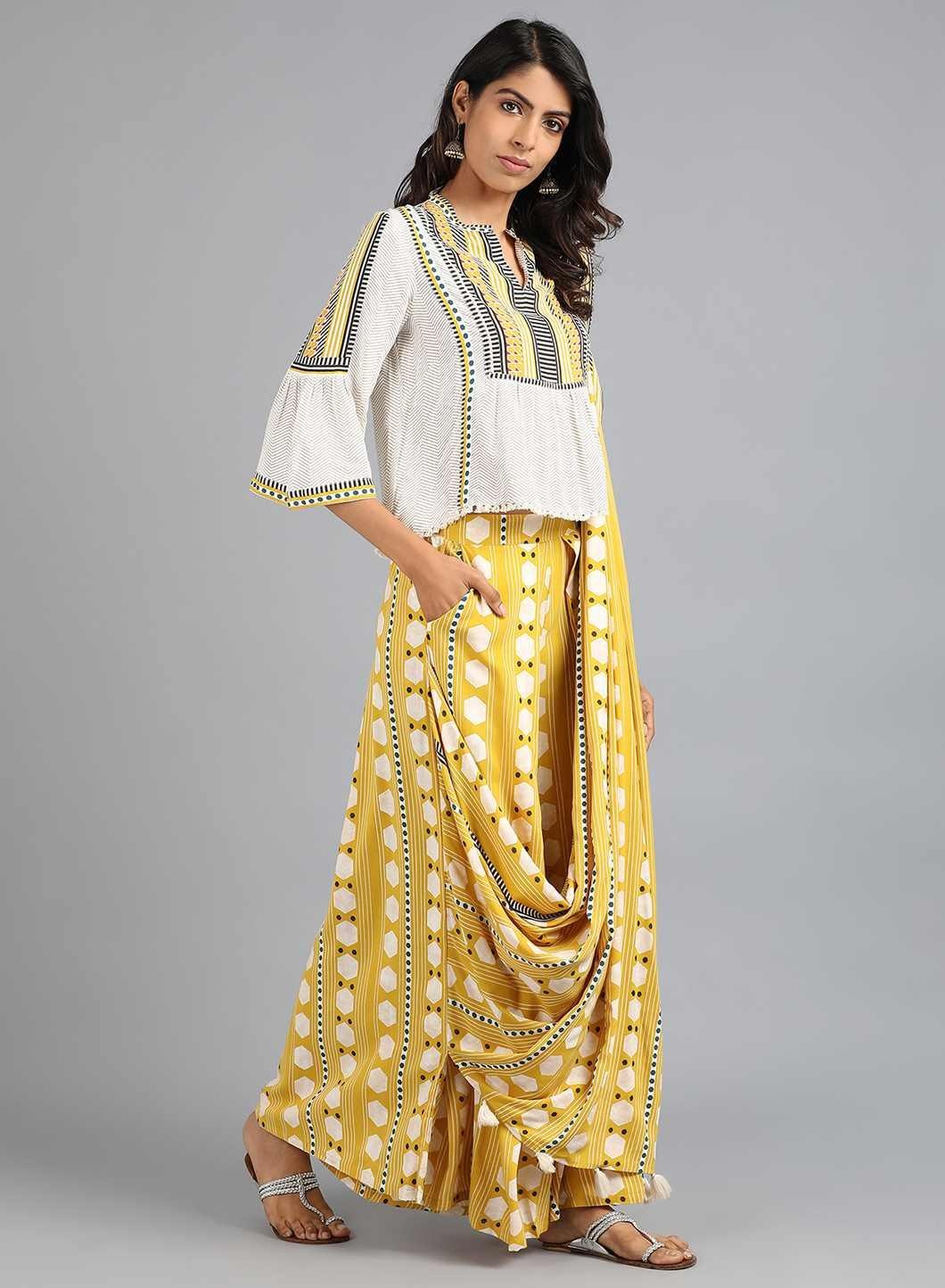 Woman Yellow &amp; White Printed Gypsuit W for Woman