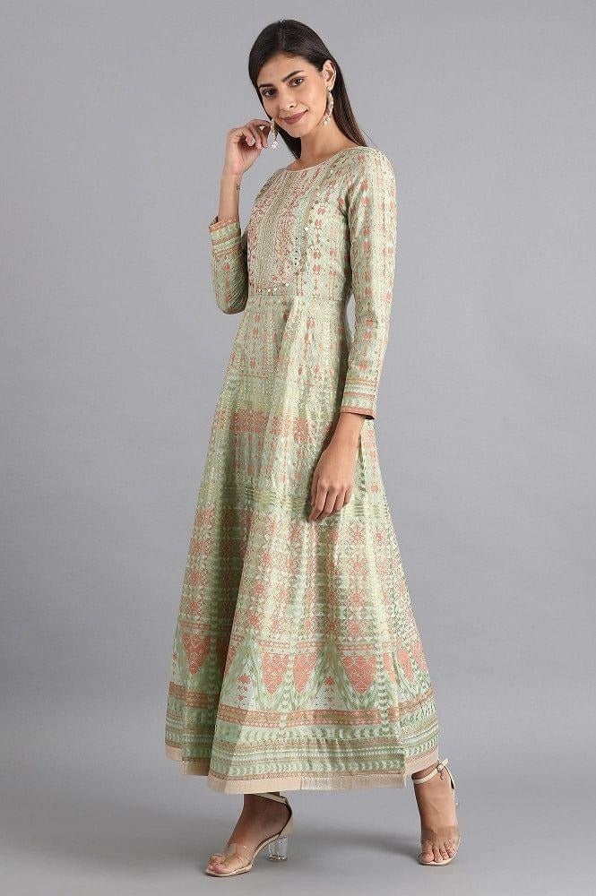 Woman Green Printed Anarkali Dress W for Woman