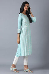 Woman Mint Blue A-Line Floral Kurta W for Woman