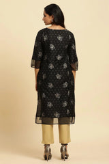 Woman Black Zari Embroidered Festive Kurta W for Woman