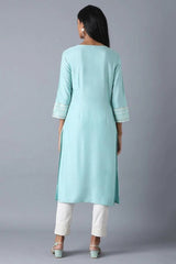 Woman Mint Blue A-Line Floral Kurta W for Woman
