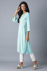 Woman Mint Blue A-Line Floral Kurta W for Woman