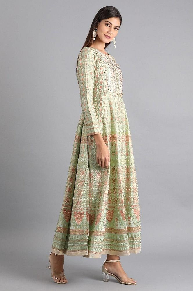 Woman Green Printed Anarkali Dress W for Woman