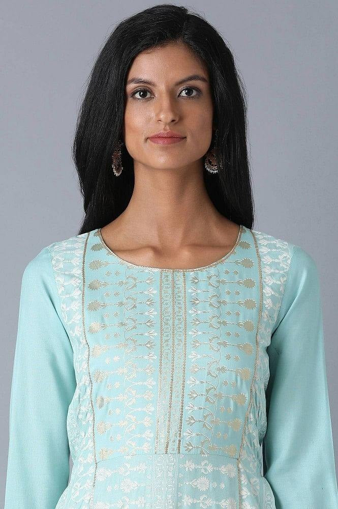 Woman Mint Blue A-Line Floral Kurta W for Woman