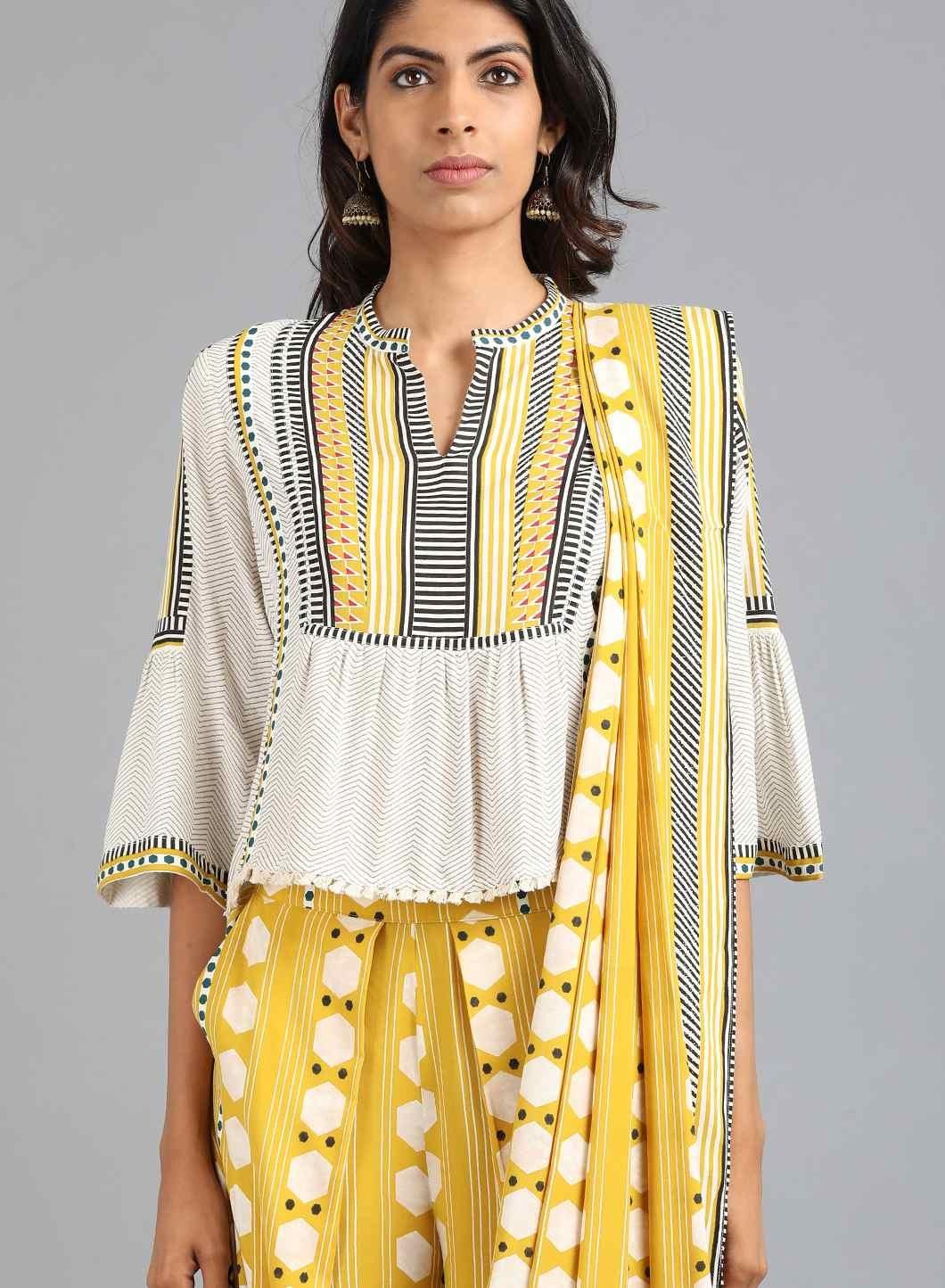 Woman Yellow &amp; White Printed Gypsuit W for Woman
