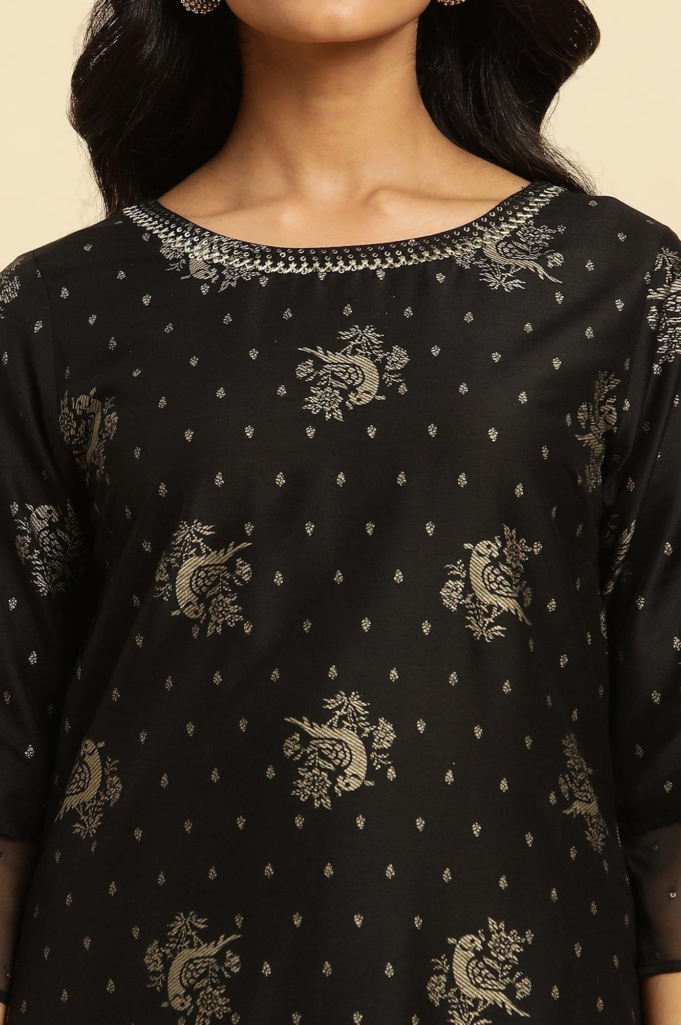 Woman Black Zari Embroidered Festive Kurta W for Woman