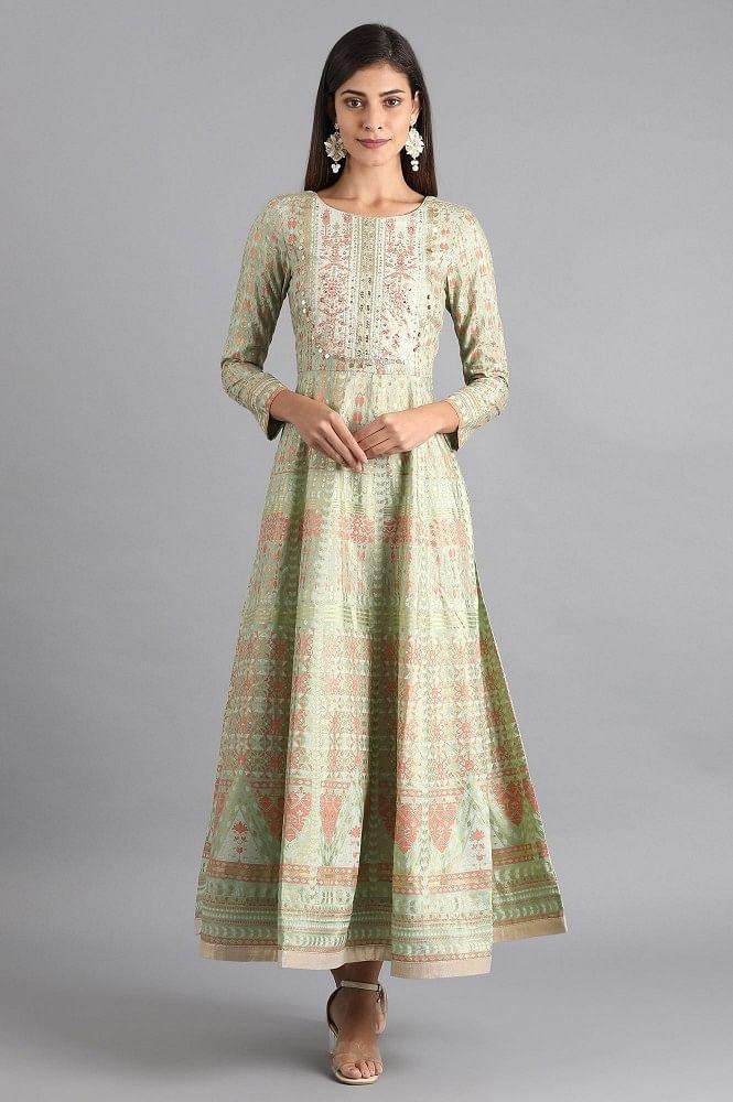 Woman Green Printed Anarkali Dress W for Woman