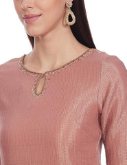 Woman Powder Pink Embroidered Cotton Kurta W for Woman