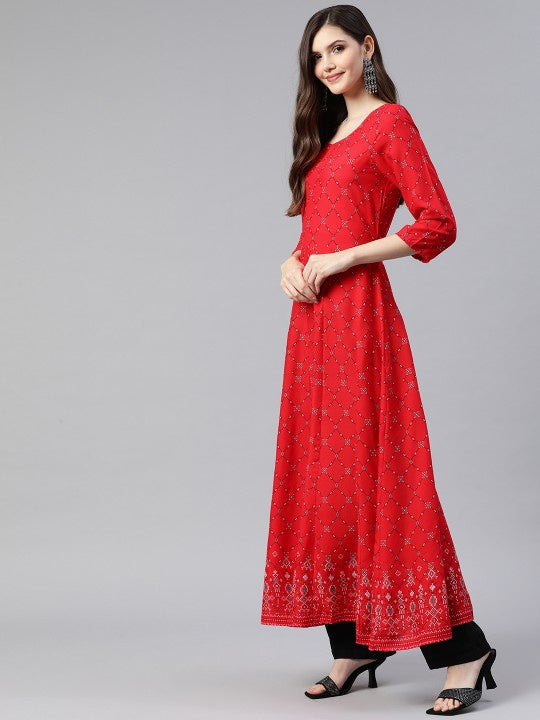 RANGRITI Red Geometric Printed Kurta for Women - Size 32