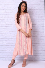 RANGRITI Peach Viscose Rayon A Line Kurta – Size 34