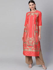 LIBAS Coral Self Design Chanderi Kurta - Size M, Size XL