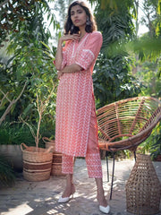 LIBAS Peach Embroidered Silk Kurta – Size M and L