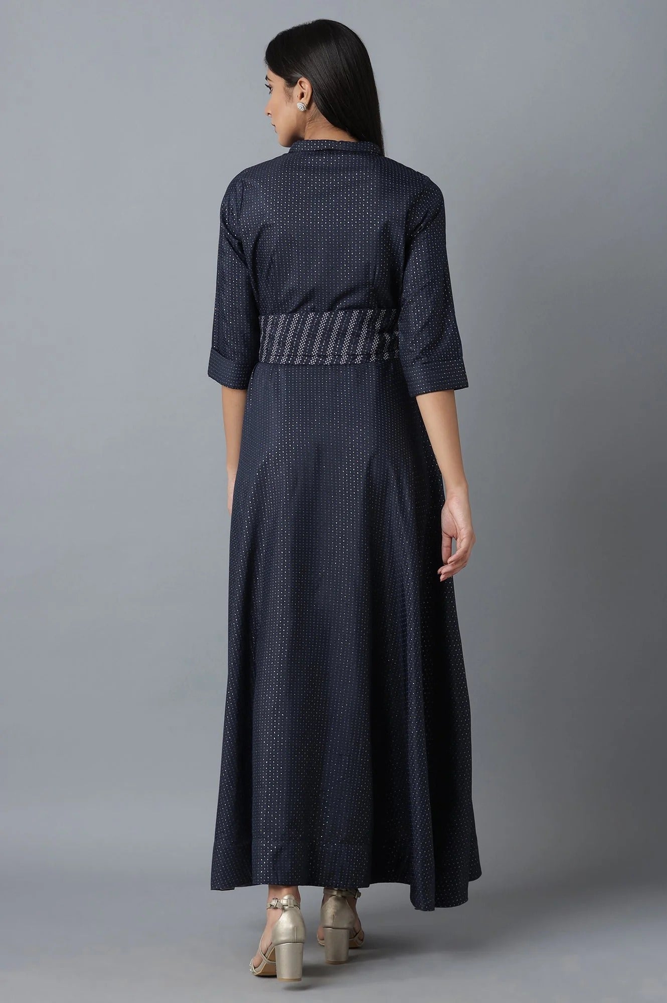 W for Woman Dark Blue Polka Print Dress W for Women's