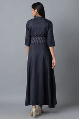W for Woman Dark Blue Polka Print Dress W for Women's
