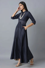 W for Woman Dark Blue Polka Print Dress W for Women's