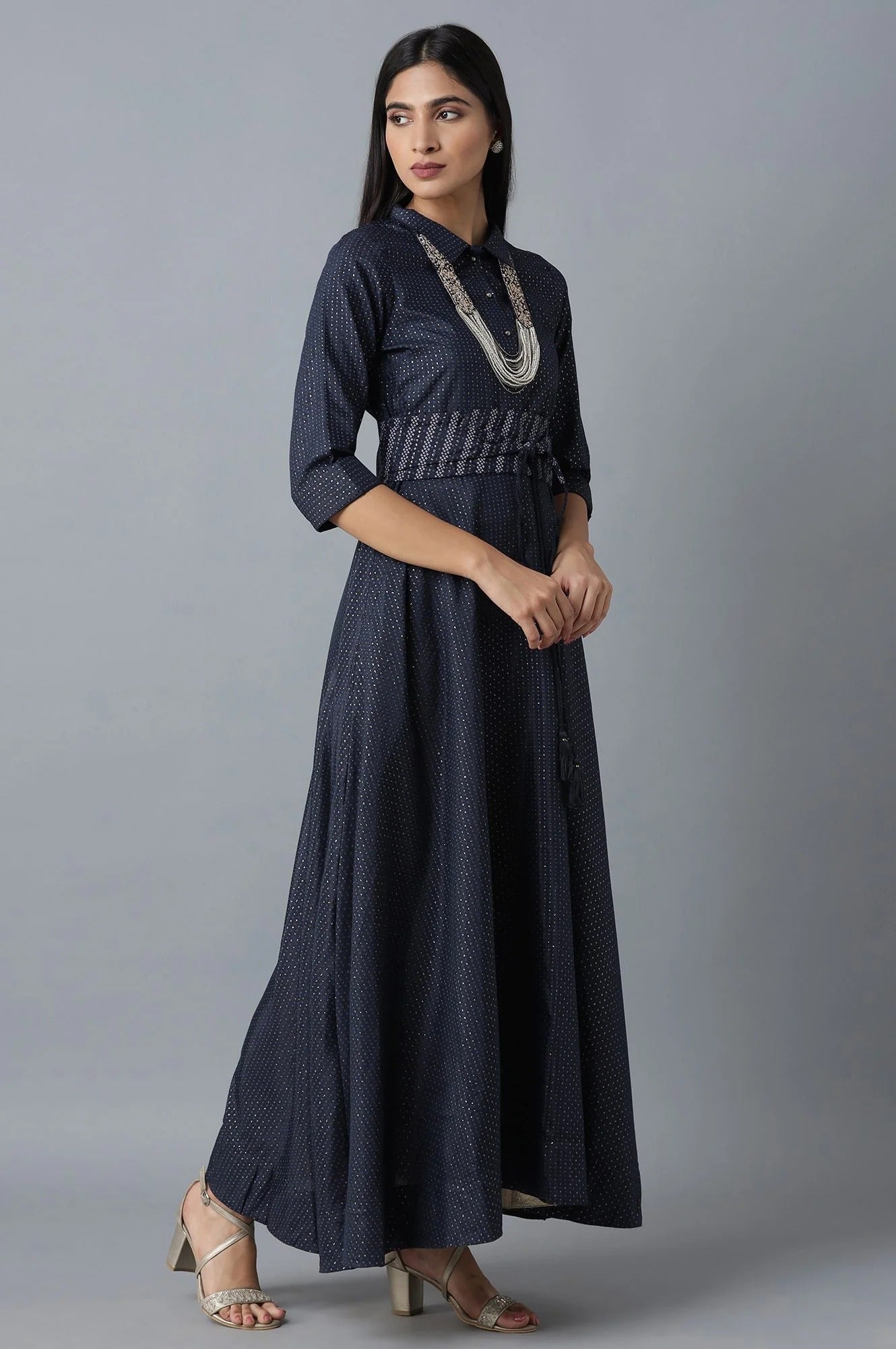 W for Woman Dark Blue Polka Print Dress W for Women's