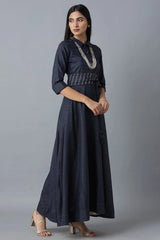 W for Woman Dark Blue Polka Print Dress W for Women's