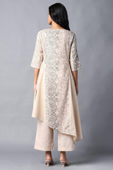 W for Woman Beige Colour Blocked Asymmetric Kurta W for Women's