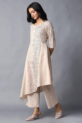W for Woman Beige Colour Blocked Asymmetric Kurta W for Women's