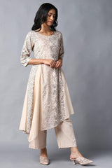W for Woman Beige Colour Blocked Asymmetric Kurta W for Women's