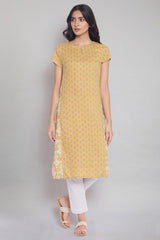 W for Woman Dark Yellow Floral Print Straight Kurta W for Women's