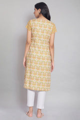 W for Woman Dark Yellow Floral Print Straight Kurta W for Women's