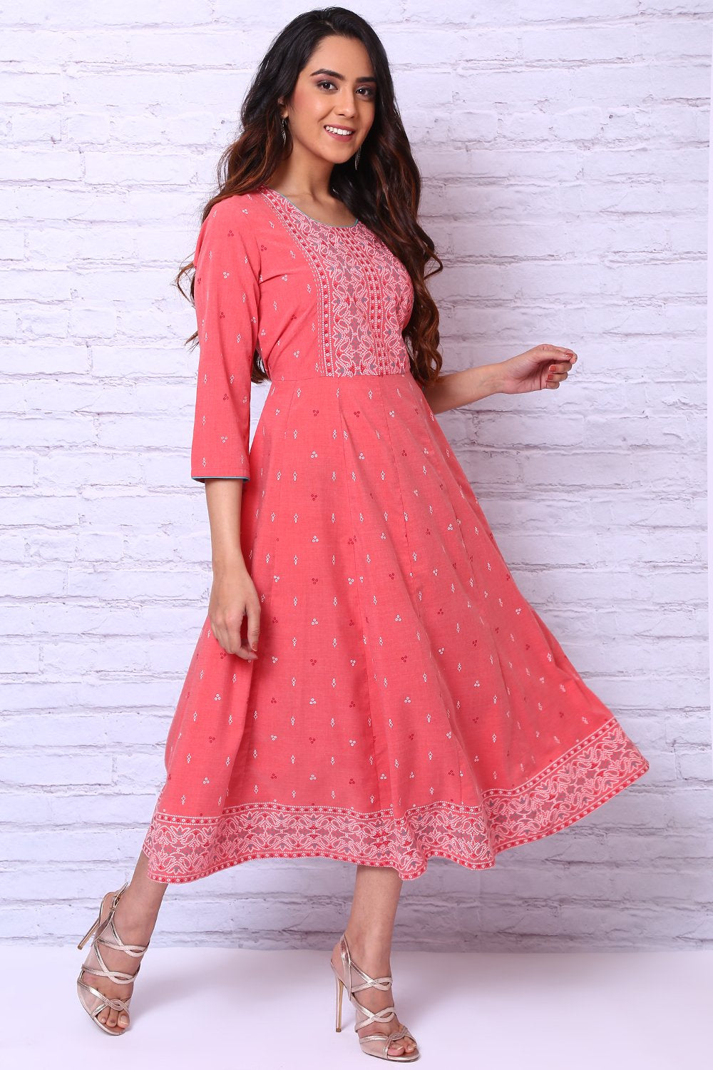 RANGRITI Coral Art Silk Kalidar Kurta
