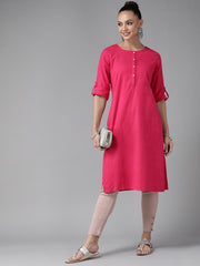 W Women Pink Yoke Design Thread Work Kurta with a stylish embroidered yoke.