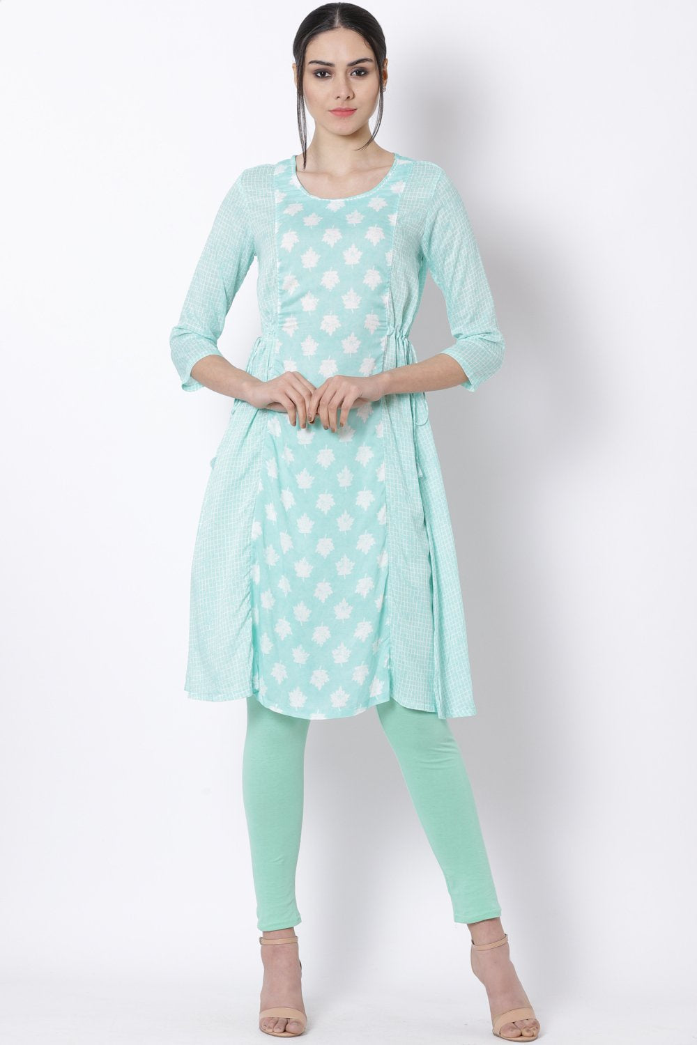 RANGRITI Green Viscose A-Line Kurta - Elegant Women's Ethnic Wear - Size 36